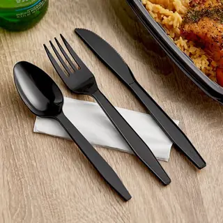 Heavy-Duty Black Plastic Fork & Spoon Set